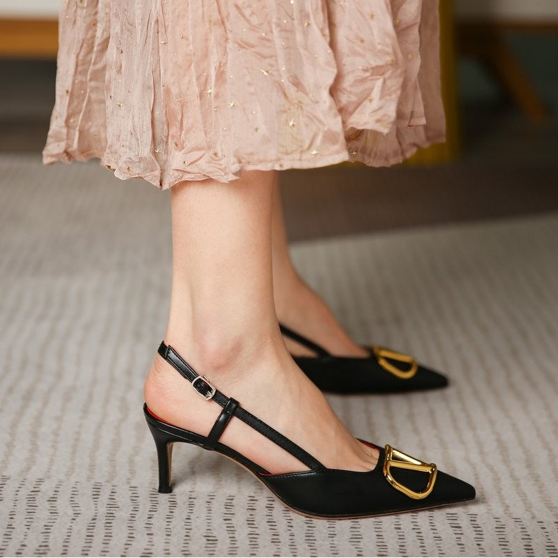 V-Strap Black Heels